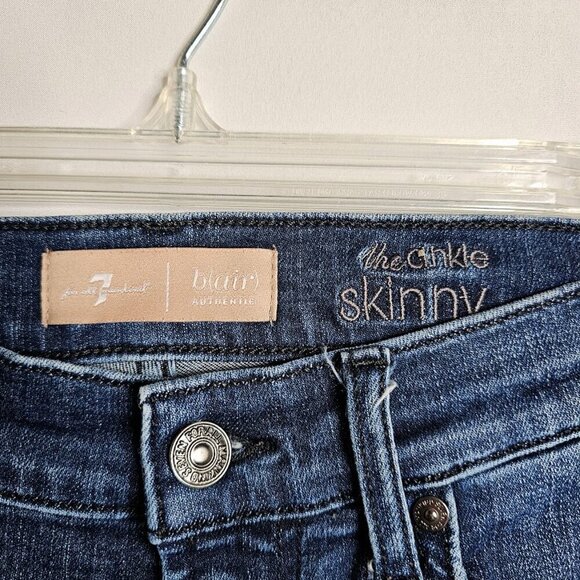 Women's 7 FOR ALL MANKIND The Ankle Skinny Jeans DARK WASH BLUE size 26 Denim - Picture 4 of 10